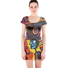 Hippie Rainbow Psychedelic Colorful Short Sleeve Bodycon Dress by uniart180623