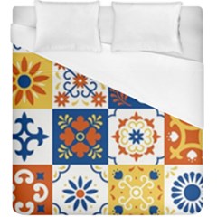 Mexican-talavera-pattern-ceramic-tiles-with-flower-leaves-bird-ornaments-traditional-majolica-style- Duvet Cover (king Size) by uniart180623