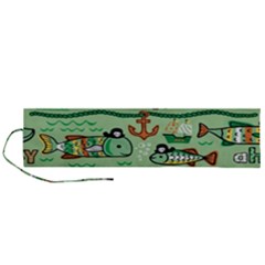 Seamless Pattern Fishes Pirates Cartoon Roll Up Canvas Pencil Holder (l) by uniart180623