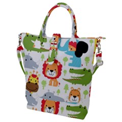 Seamless-pattern-vector-with-animals-cartoon Buckle Top Tote Bag by uniart180623