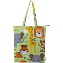 Seamless-pattern-vector-with-animals-wildlife-cartoon Double Zip Up Tote Bag by uniart180623