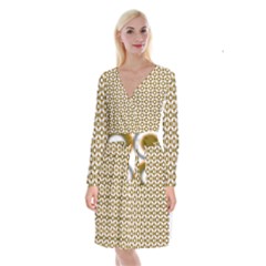 Mazipoodles Olive White Donuts Polka Dot Long Sleeve Velvet Front Wrap Dress by Mazipoodles