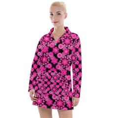 Bitesize Flowers Pearls And Donuts Fuchsia Black Women s Long Sleeve Casual Dress by Mazipoodles