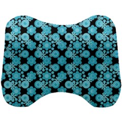 Bitesize Flowers Pearls And Donuts Blue Teal Black Head Support Cushion by Mazipoodles