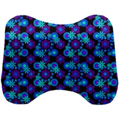 Bitesize Flowers Pearls And Donuts Purple Blue Black Head Support Cushion by Mazipoodles