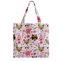 Pink Animals Pattern Zipper Grocery Tote Bag by Simbadda