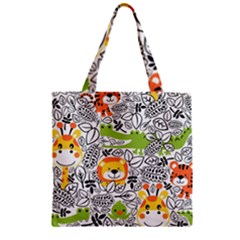 Seamless Pattern With Wildlife Cartoon Zipper Grocery Tote Bag by Simbadda