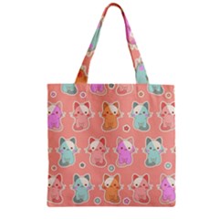 Cute-kawaii-kittens-seamless-pattern Zipper Grocery Tote Bag by Simbadda
