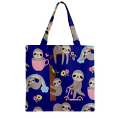 Hand-drawn-cute-sloth-pattern-background Zipper Grocery Tote Bag by Simbadda