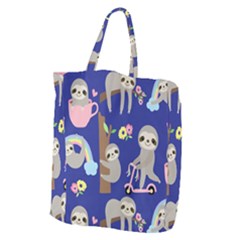 Hand-drawn-cute-sloth-pattern-background Giant Grocery Tote by Simbadda