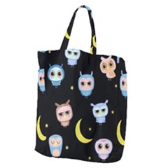Cute-owl-doodles-with-moon-star-seamless-pattern Giant Grocery Tote by pakminggu