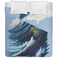 Lighthouse Sea Waves Duvet Cover Double Side (california King Size) by uniart180623