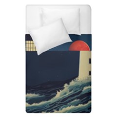 Lighthouse Lunar Eclipse Blood Moon Duvet Cover Double Side (single Size) by uniart180623