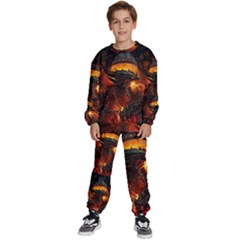 Dragon Art Fire Digital Fantasy Kids  Sweatshirt Set by Bedest