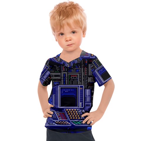Blue Computer Monitor With Chair Game Digital Art Kids  Sports T-shirt by Bedest