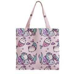 Cartoon Cat Cute Animal Kawaii Pastel Pattern Zipper Grocery Tote Bag by Ndabl3x