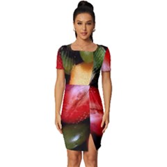 Fruits, Food, Green, Red, Strawberry, Yellow Fitted Knot Split End Bodycon Dress by nateshop