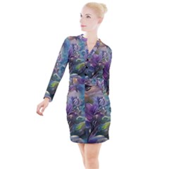 Abstract Blossoms  Button Long Sleeve Dress by Internationalstore