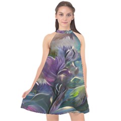 Abstract Blossoms  Halter Neckline Chiffon Dress  by Internationalstore