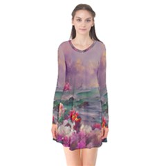 Abstract Flowers  Long Sleeve V-neck Flare Dress by Internationalstore