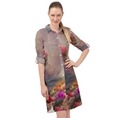 Floral Blossoms  Long Sleeve Mini Shirt Dress by Internationalstore