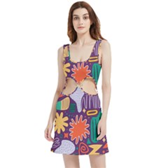 Colorful Shapes On A Purple Background Velour Cutout Dress by LalyLauraFLM