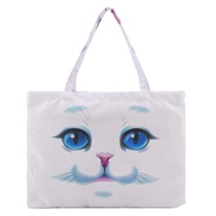 Cute White Cat Blue Eyes Face Zipper Medium Tote Bag by Ket1n9