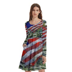 Usa United States Of America Images Independence Day Long Sleeve Knee Length Skater Dress With Pockets by Ket1n9