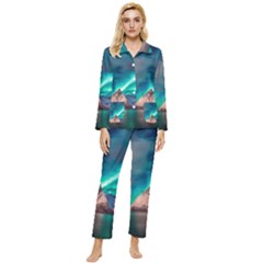 Amazing Aurora Borealis Colors Womens  Long Sleeve Velvet Pocket Pajamas Set by Grandong