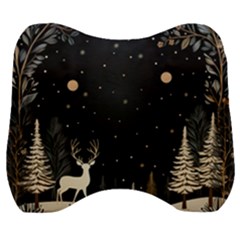 Christmas Winter Xmas Scene Nature Forest Tree Moon Velour Head Support Cushion by Vaneshop