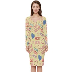 Love Mom Happy Mothers Day I Love Mom Graphic Pattern Long Sleeve V-neck Bodycon Dress  by Vaneshop