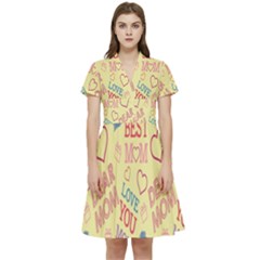Love Mom Happy Mothers Day I Love Mom Graphic Pattern Short Sleeve Waist Detail Dress by Vaneshop
