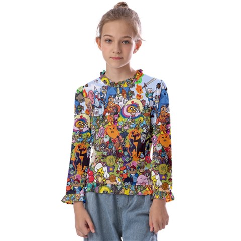 Cartoon Characters Tv Show  Adventure Time Multi Colored Kids  Frill Detail T-shirt by Sarkoni