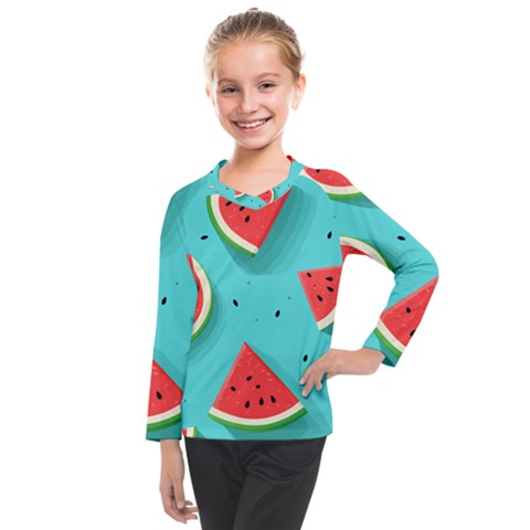 Watermelon Fruit Slice Kids  Long Mesh T-shirt by Bedest