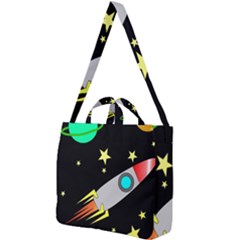 Planet Rocket Space Stars Square Shoulder Tote Bag by Ravend