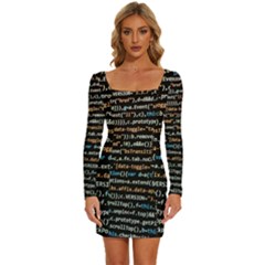 Close Up Code Coding Computer Long Sleeve Square Neck Bodycon Velvet Dress by Amaryn4rt