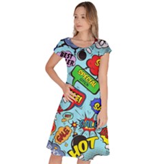 Comic Bubbles Seamless Pattern Classic Short Sleeve Dress by Bedest