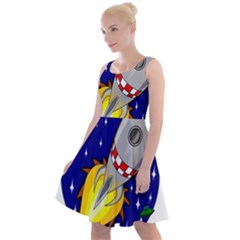 Rocket Ship Launch Vehicle Moon Knee Length Skater Dress by Sarkoni