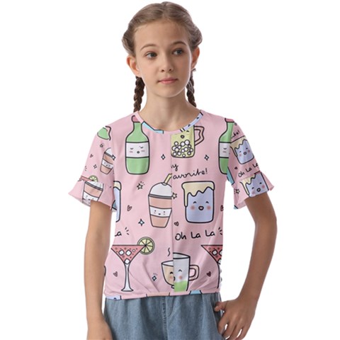 Drink Cocktail Doodle Coffee Kids  Cuff Sleeve Scrunch Bottom T-shirt by Apen