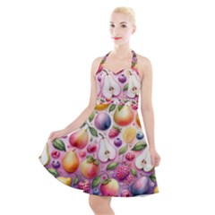Fruits Apple Strawberry Raspberry Halter Party Swing Dress  by Ravend