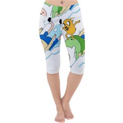 Adventure Time Finn And Jake Snow Lightweight Velour Cropped Yoga Leggings by Sarkoni