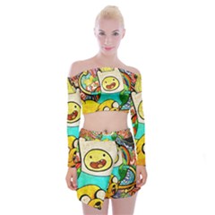 Painting Illustration Adventure Time Psychedelic Art Off Shoulder Top With Mini Skirt Set by Sarkoni