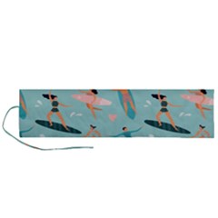 Beach Surfing Surfers With Surfboards Surfer Rides Wave Summer Outdoors Surfboards Seamless Pattern Roll Up Canvas Pencil Holder (l) by Bedest