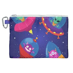 Cartoon Funny Aliens With Ufo Duck Starry Sky Set Canvas Cosmetic Bag (xl) by Ndabl3x