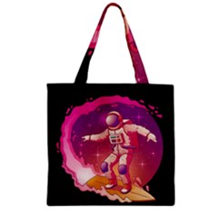 Astronaut Spacesuit Standing Surfboard Surfing Milky Way Stars Zipper Grocery Tote Bag by Ndabl3x