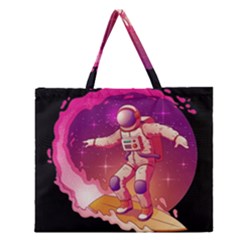 Astronaut Spacesuit Standing Surfboard Surfing Milky Way Stars Zipper Large Tote Bag by Ndabl3x