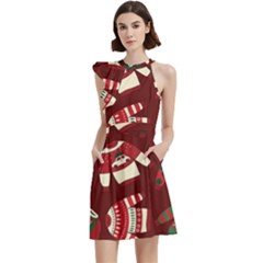 Ugly Sweater Wrapping Paper Cocktail Party Halter Sleeveless Dress With Pockets by artworkshop