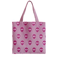 Alien Pattern Pink Zipper Grocery Tote Bag by Ket1n9