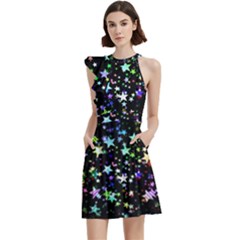 Christmas Star Gloss Lights Light Cocktail Party Halter Sleeveless Dress With Pockets by Ket1n9