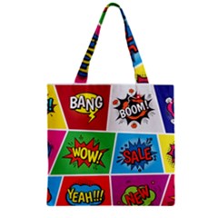 Pop Art Comic Vector Speech Cartoon Bubbles Popart Style With Humor Text Boom Bang Bubbling Expressi Zipper Grocery Tote Bag by Hannah976